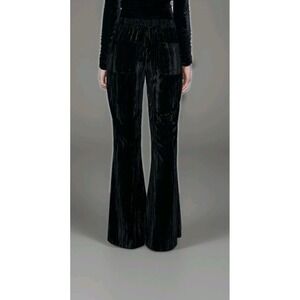 ZARA High Waist‎ Velvet Pants Trousers Black Size XS Women's Wide Leg 28x34